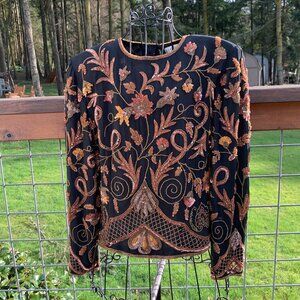 1994 Niteline Della Roufogali size Medium Black Silk Beaded and Sequined Tunic